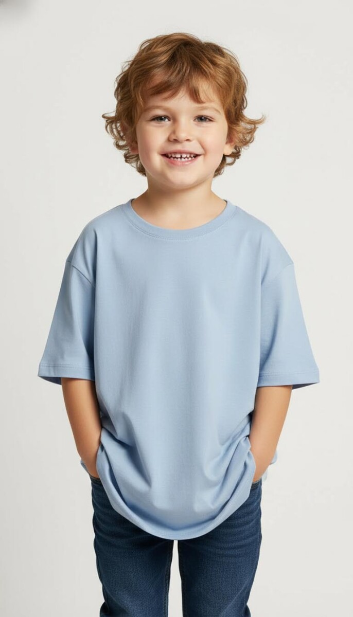 Remera Básica Infantil en Algodón - Celeste 