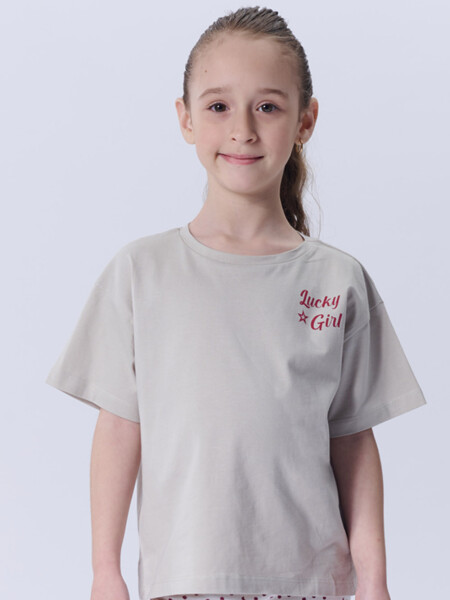 Remera manga corta estampa Lucky Beige Melange