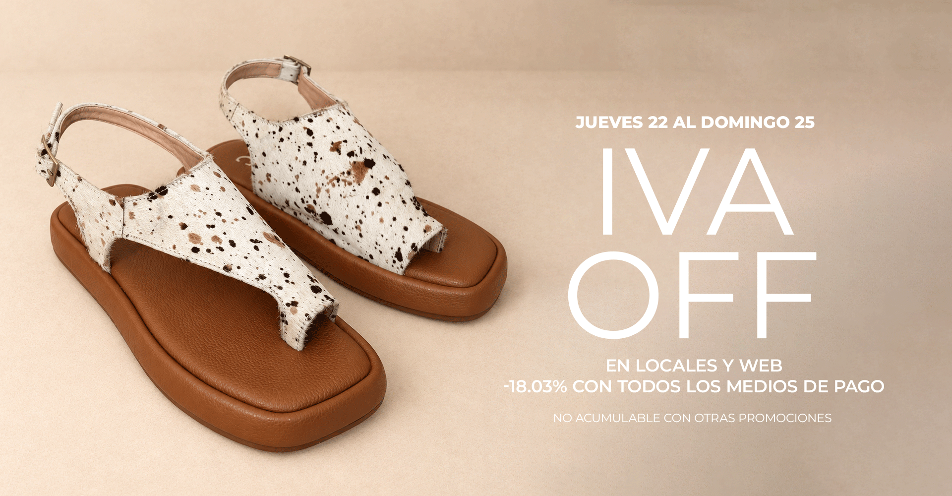 iva off, 18.03% de descuento con todos los medios de pago