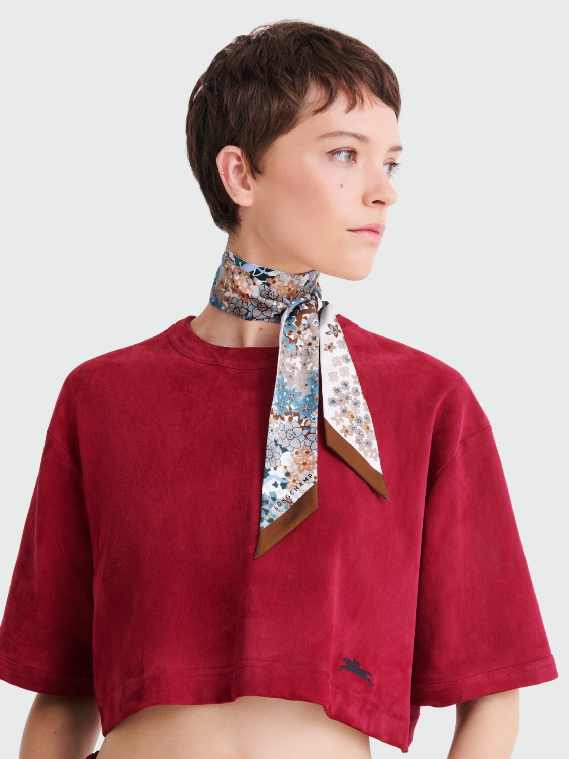 Longchamp - Cinta de seda estampada Terracota