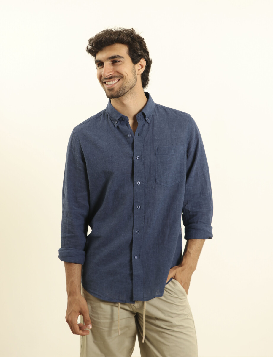 011665 CAMISA DE LINO HARRINGTON LABEL Azul Piedra