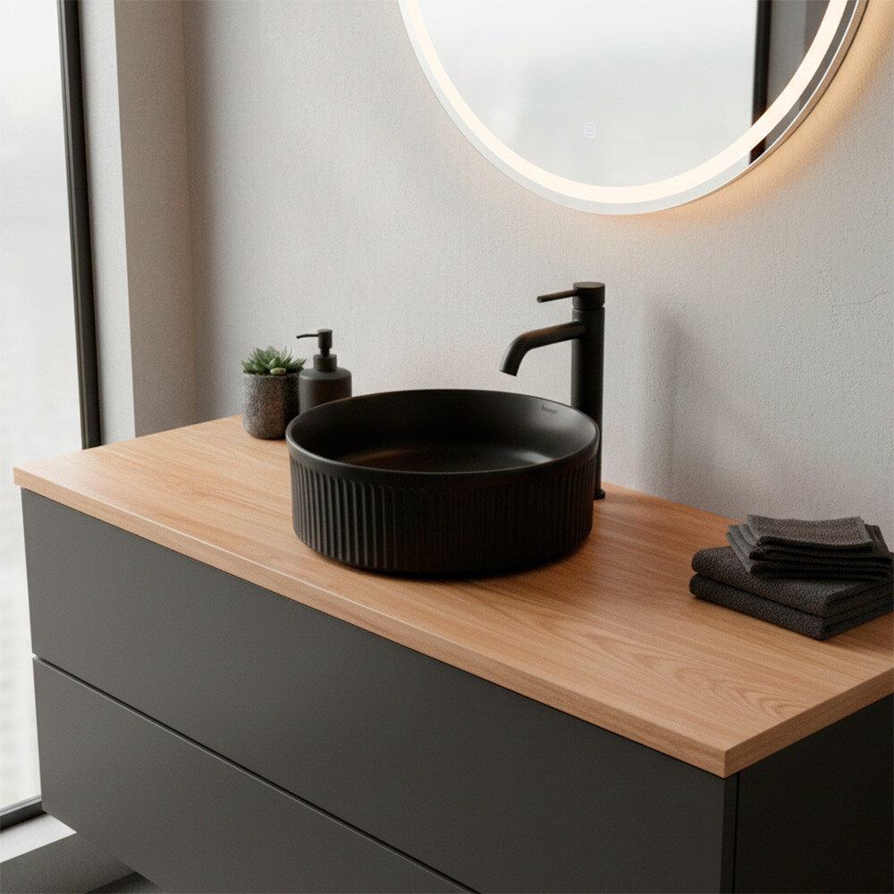 BACHA BAUEN DE APOYO NEGRO MATE REDONDA Bacha Bauen De Apoyo Negro Mate Redonda