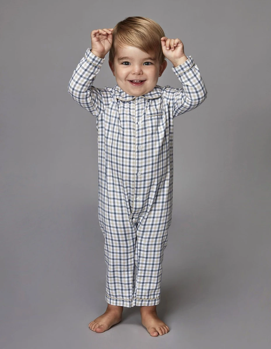 Pijama De Cuadro Vichy - Gris Azulado 