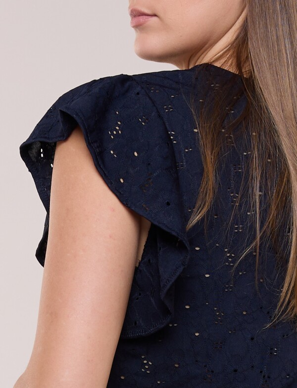 Blusa Broderie Manga Volado MARINO