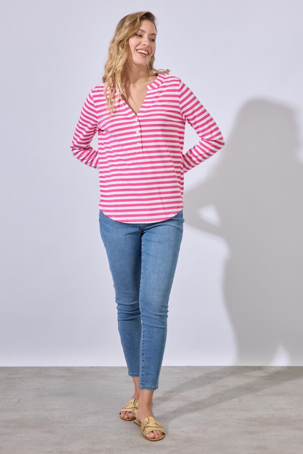 Remera Algodon Escote V FUCSIA