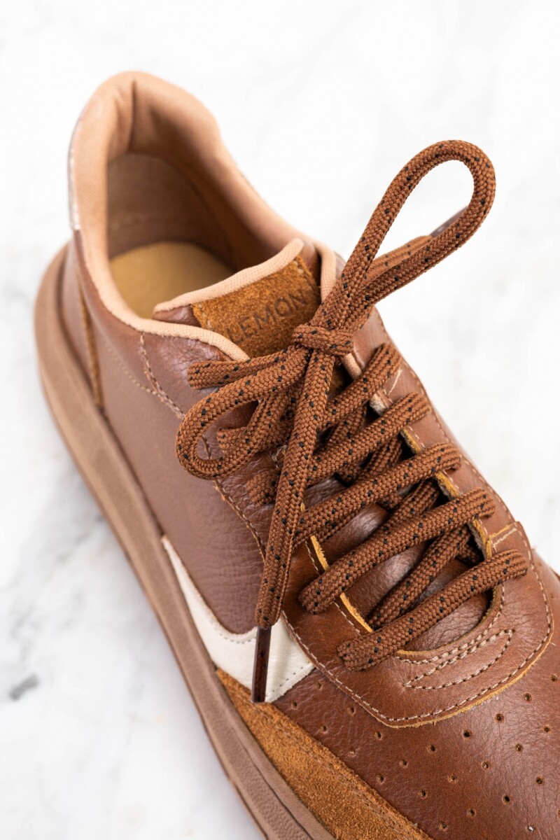 Zapatilla Combinada Cuero Marron