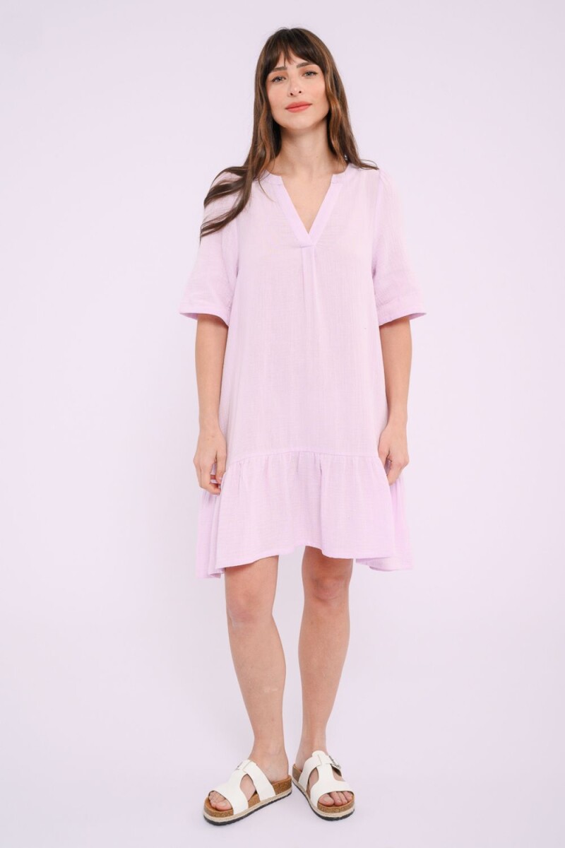 Vestido escote en V con volado Lila