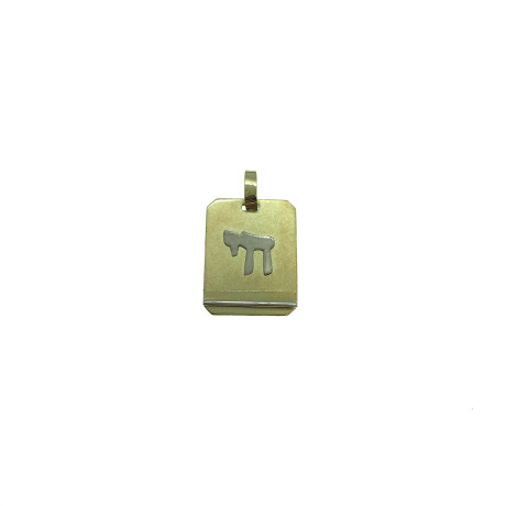 Medalla de oro amarillo 18k rectangular con Jai Medalla de oro amarillo 18k rectangular con Jai
