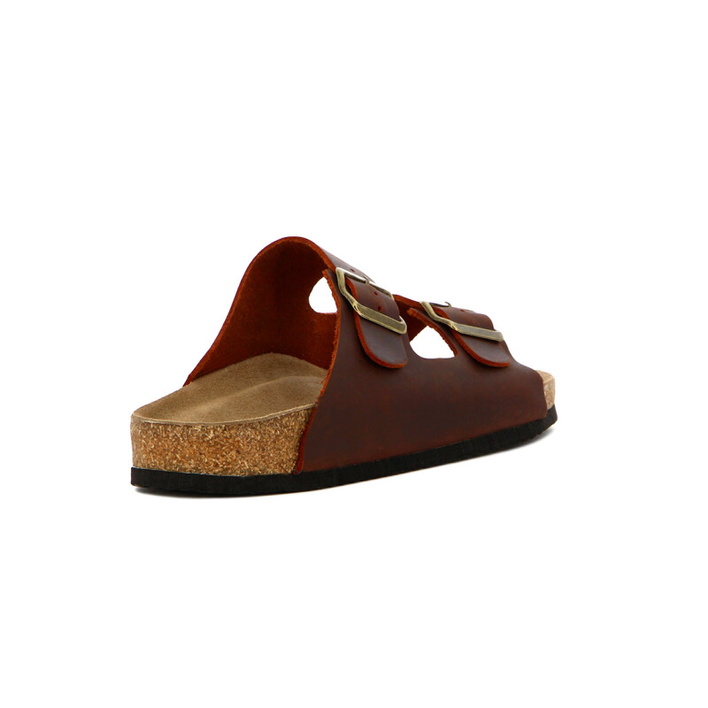 Country Sandalia Cuero Casual Caballero C/dos Tiras C/hebilla Suela Baja / Marrón Marron