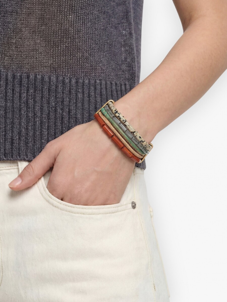 Multipulsera Con Cuentas De Piedra multicolor