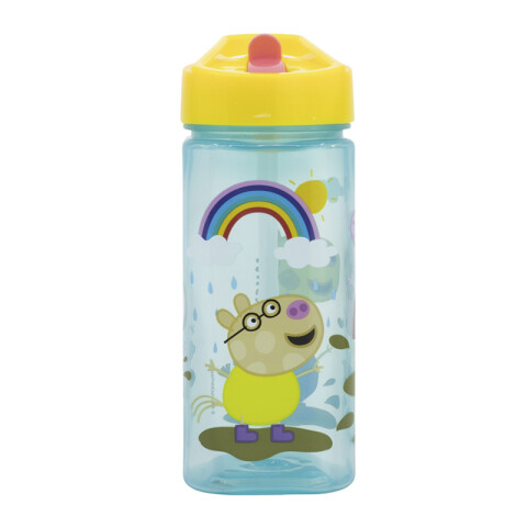 Botella Cuadrada Plástica con Pajita Peppa Pig 510 ML U