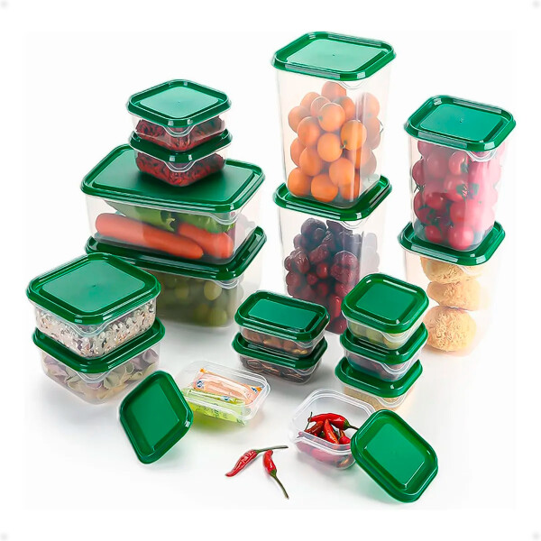 Set De Recipientes Tupper De Plástico Para Alimentos 17 Piezas Con Tapa Set De Recipientes Tupper De Plástico Para Alimentos 17 Piezas Con Tapa