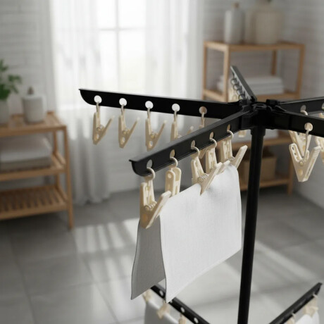 Tender 3 Niveles Vertical 155cm Ahorra Espacio con Broches Negro