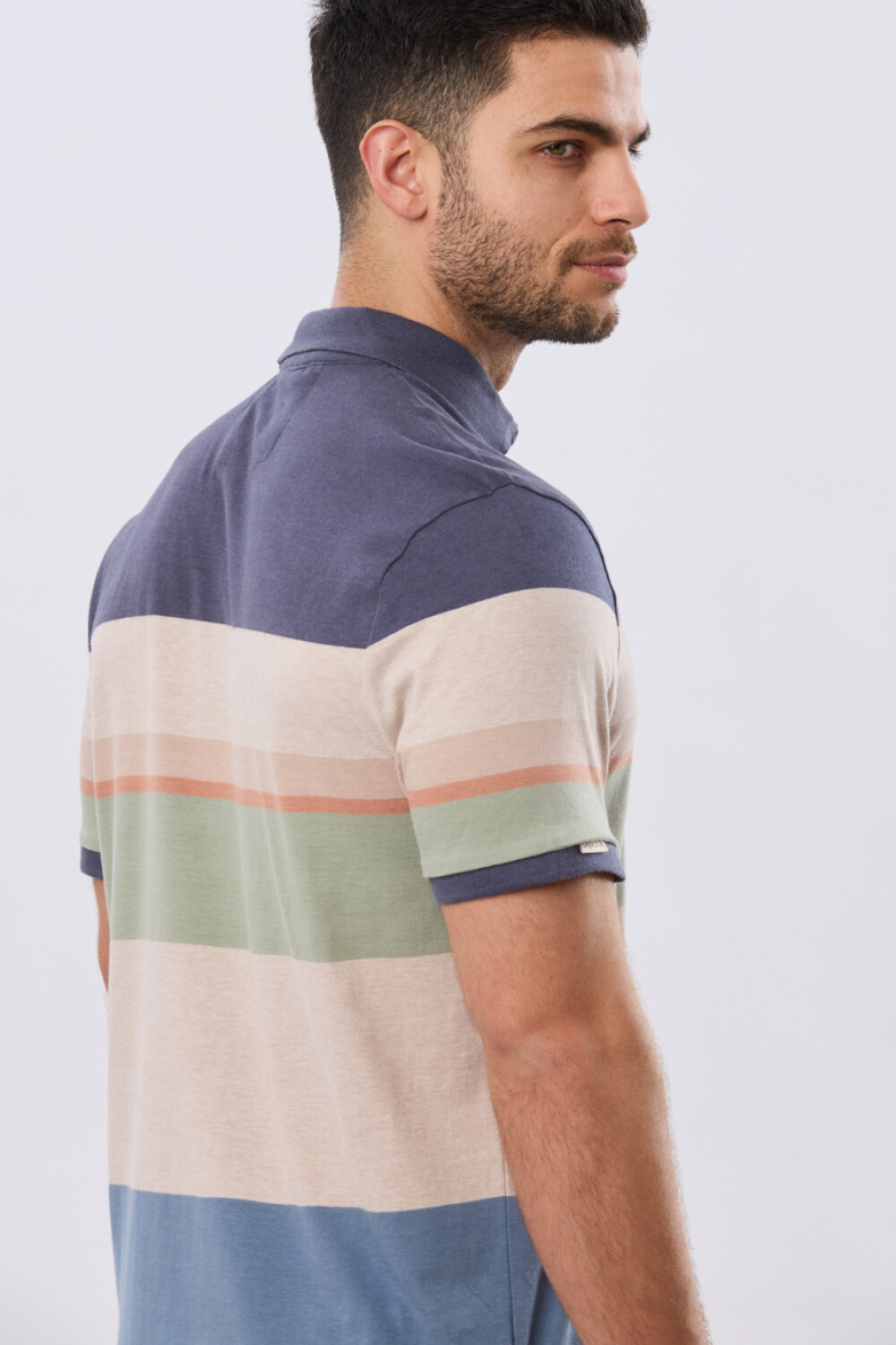REMERA POLO RAYADA JERSEY Azul