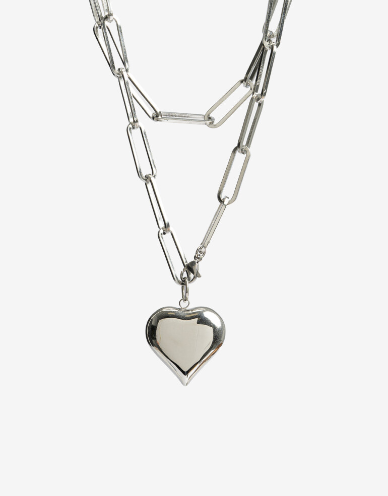 Collares Cortos Metal Collar De Cadena Acero Corazón - Plateado