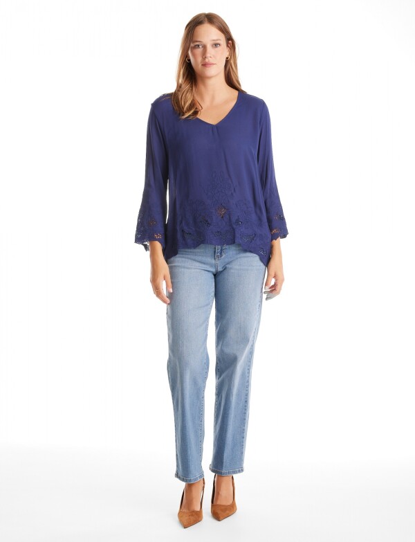 Blusa Bordado Calado AZUL