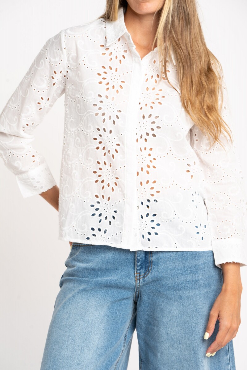 Blusa Broderie Manga Larga Nacar
