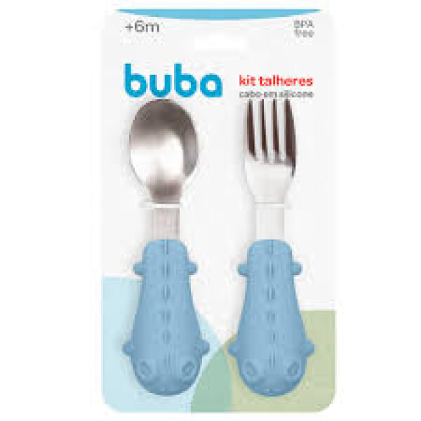 Set cubiertos metal silicona BUBA celeste