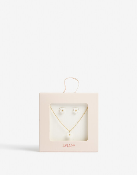 Bijouterie Set Con Dijes Set De Collar Y Aros Pasantes - Dorado