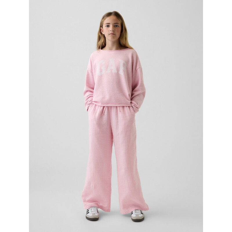 GAUZE WIDE LEG PANT ROSE MIST