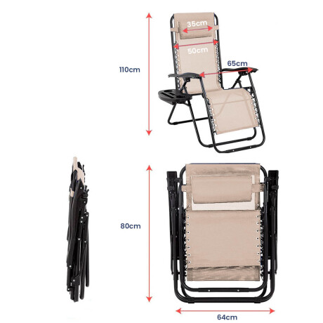 Juego De Jardin Silla Reposera Plegable X2 + Mesa Patio Beige