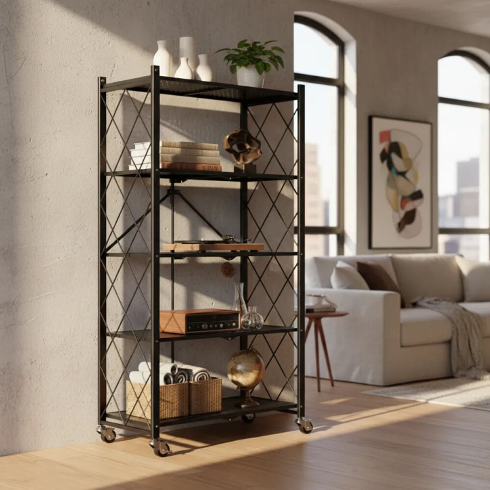 Estantería 5 Niveles Metal Minimalista Plegable 1.55m Negro