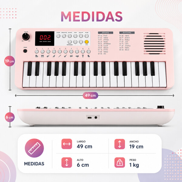 Organo Musical Infantil Medeli 37 Teclas Portátil Mk1 ROSADO