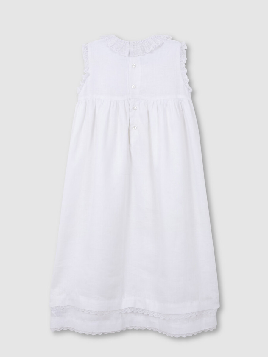 Vestido Largo Con Tiras Bordadas Blanco