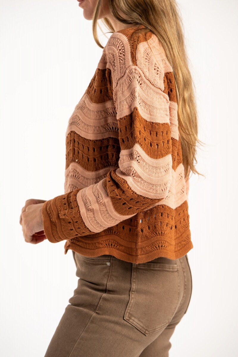 Sweater Textura Rayado Rosa/mocha