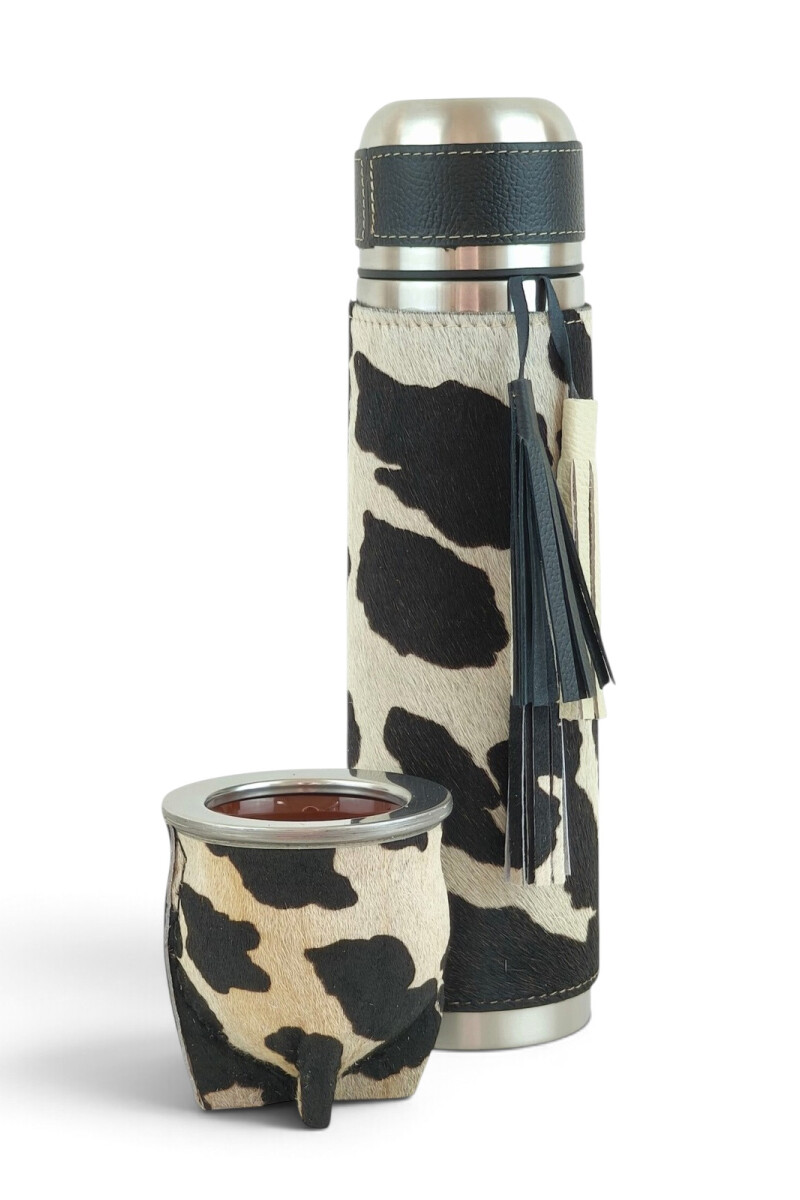 Set termo y mate en cuero Animal Print Negro