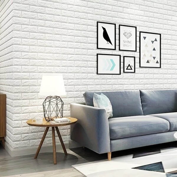 Revestimiento Pared Adhesivo 3d Piedra Ladrillo 20 Mts x 0,70 Mts Variante Color Blanco