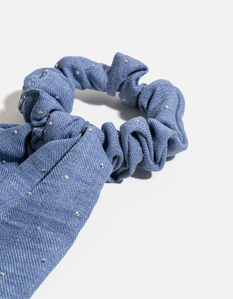 Skunzies Scrunchie Denim Con Lazo - Azul Celeste