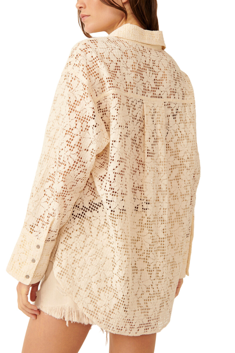 IN YOUR DREAMS LACE BUTTONDOWN Marron