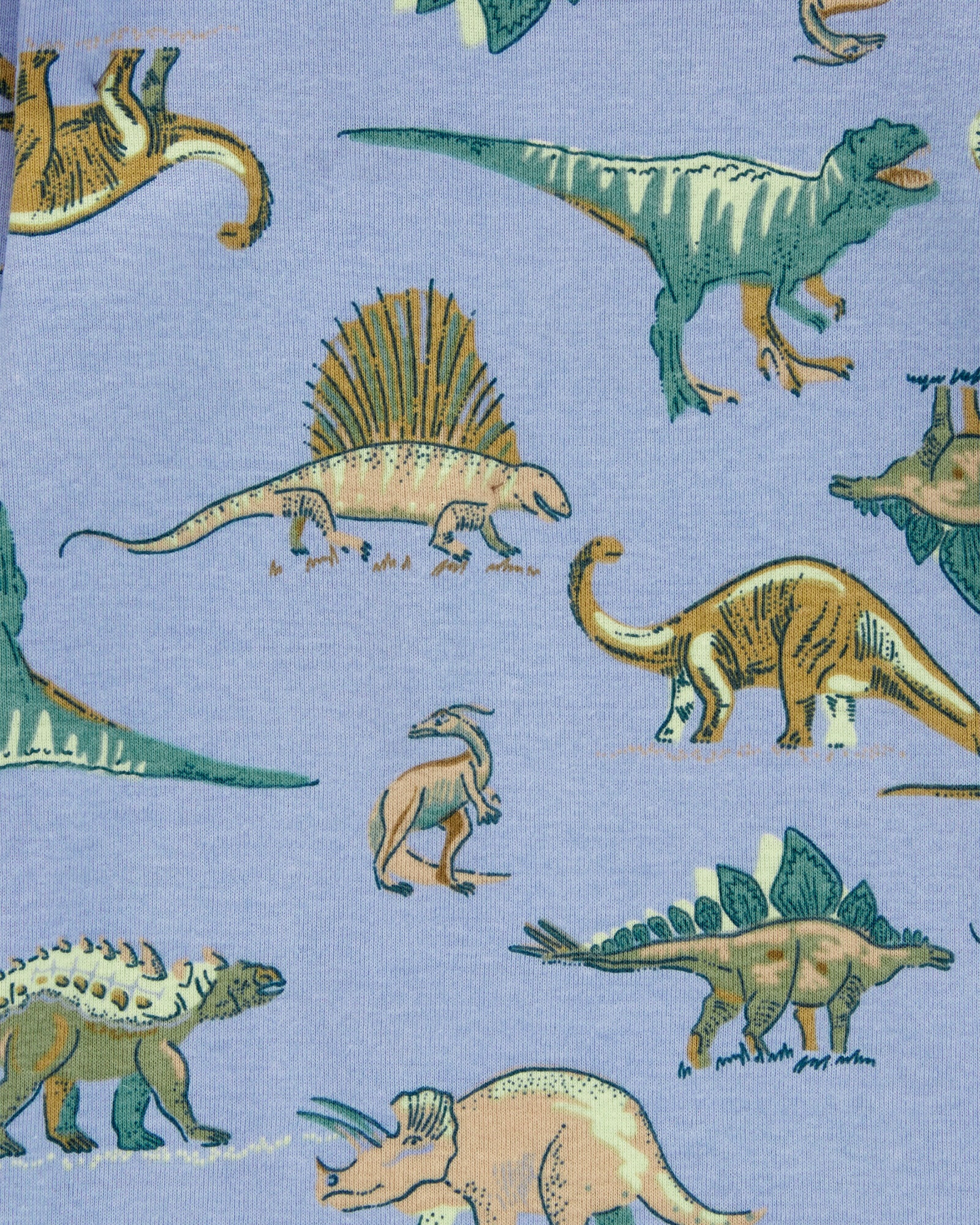 Pijama cuatro piezas de algodón, dos pantalones y dos remeras, tonos verdes y azules, diseño dinos. Talles 2-5T Sin color