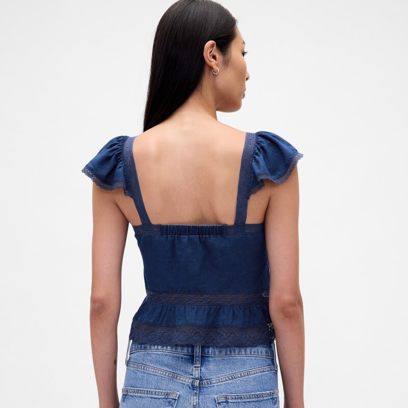 FLTR SLV SQ NK PEPLUM TOP MEDIUM WASH
