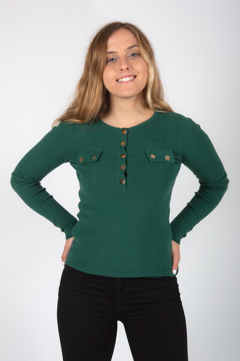 Sweater lanilla con botones - Verde 