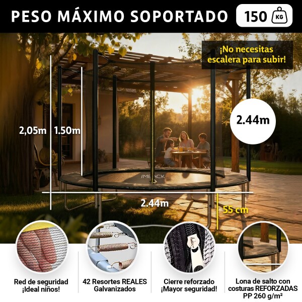 Cama Elastica 2.44 M Trampolin Saltarin Niños Adultos Grande Con Red Proteccion Imback Negro Cama Elastica 2.44 M Trampolin Saltarin Niños Adultos Grande Con Red Proteccion Imback Negro