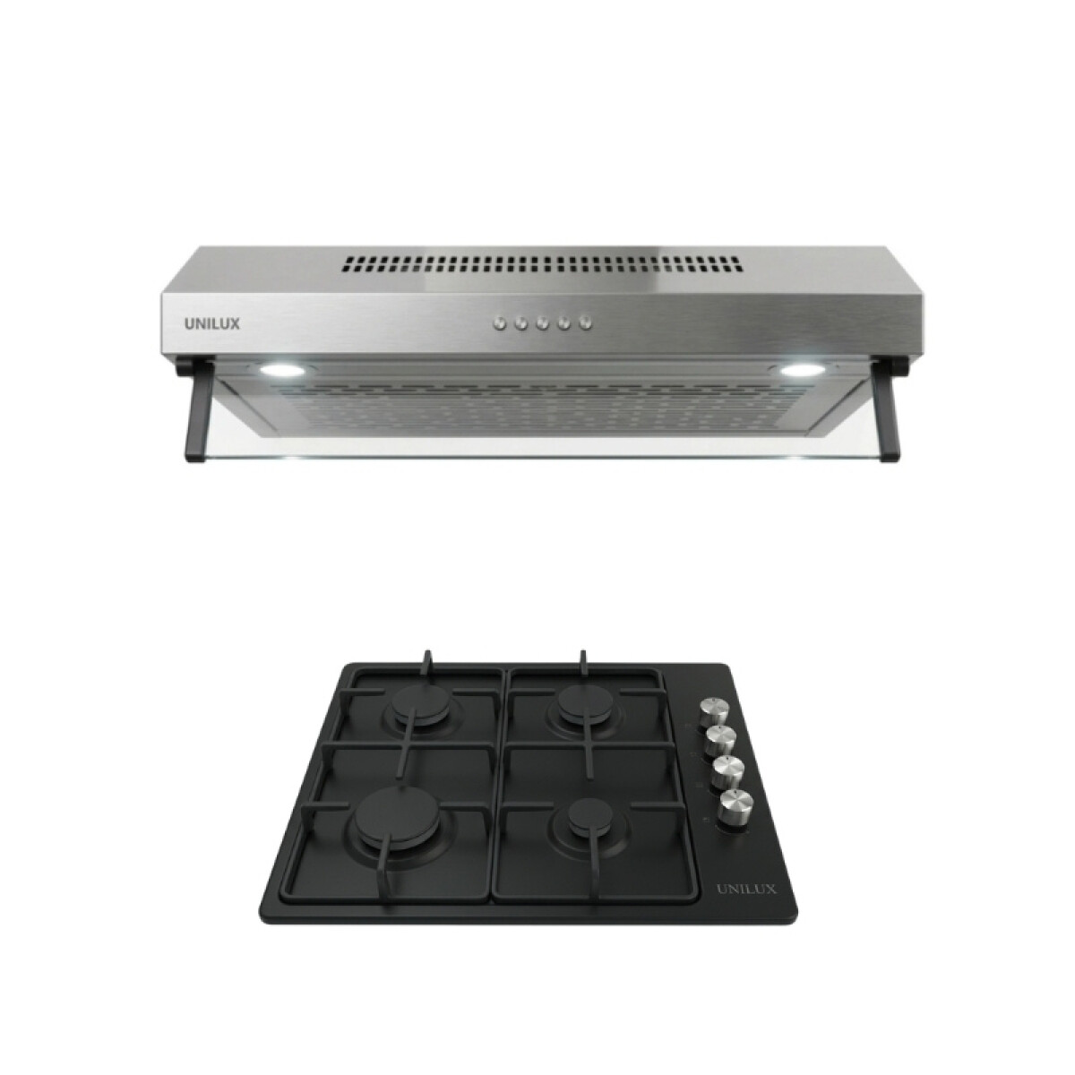 Pack Extractor Purificador Nubia 60CM + Anafe a Gas Vulcano Quad 4 Hornallas Negro 