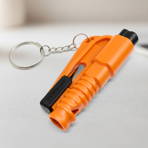 Mini Martillo Seguridad Autos Llavero Rompe Vidrios Ventanas Color Naranja
