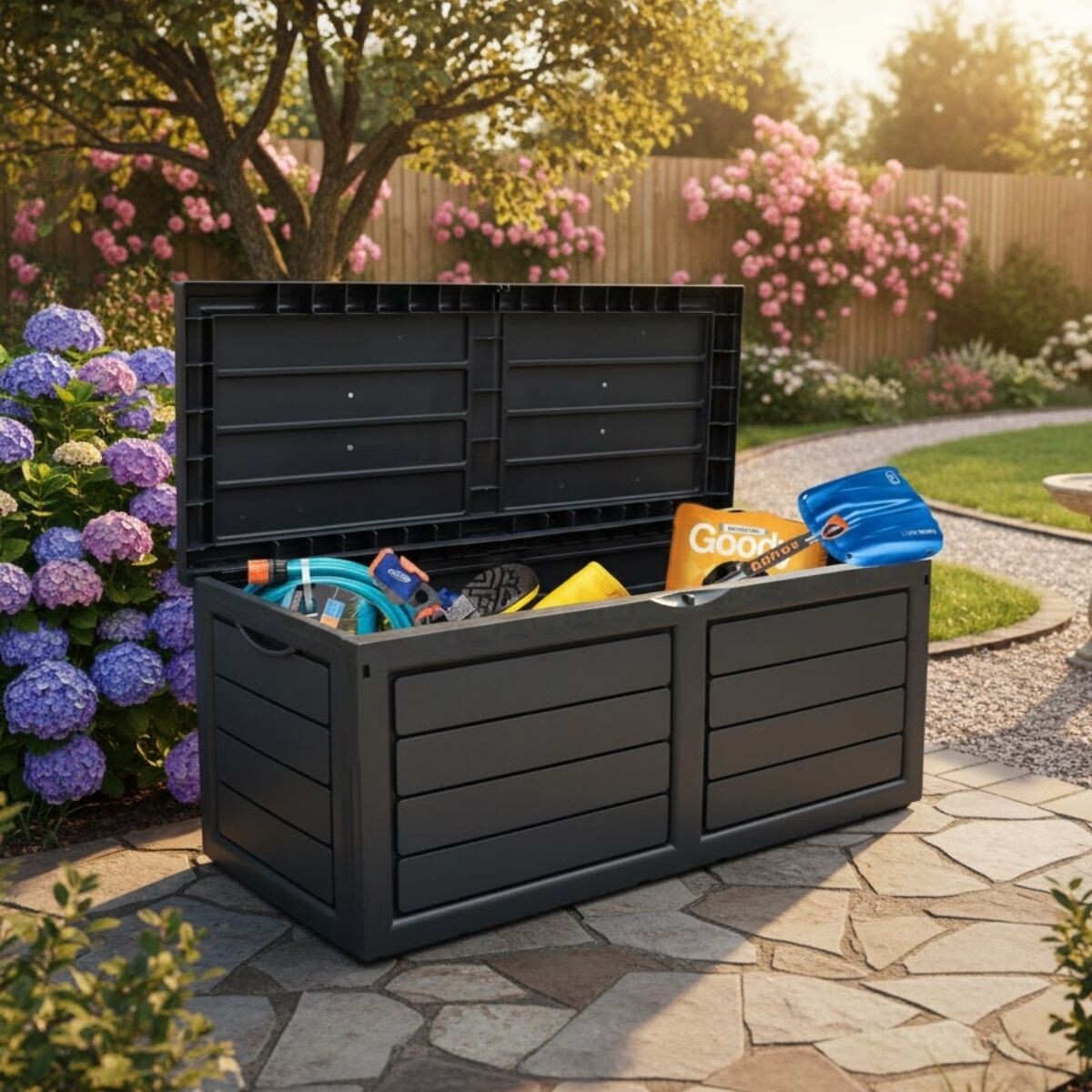 Baúl multifunción para exterior 320 lts - NEGRO 