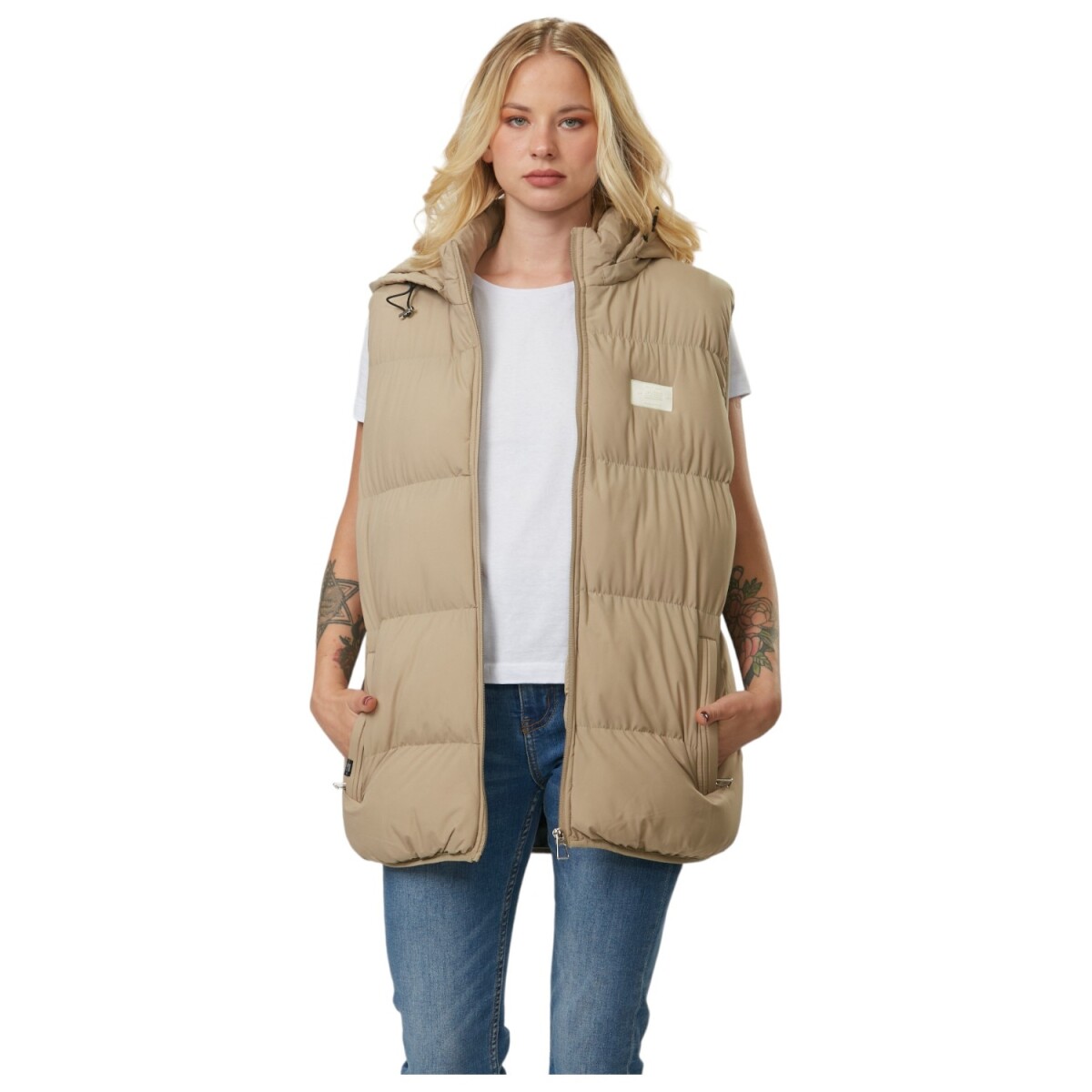 Chaleco de Nylon con Capucha UFO Bethany Beige - Beige 