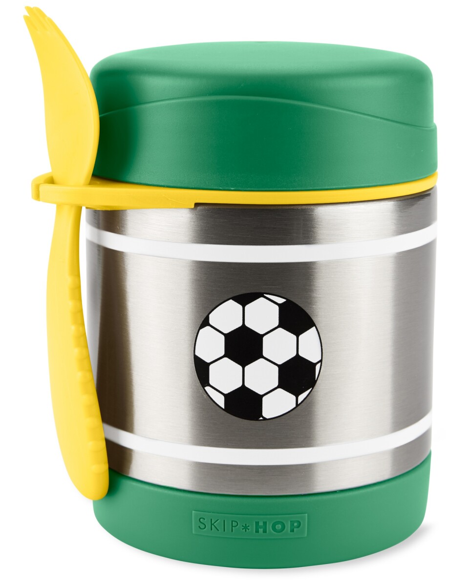 Tupper de acero inoxidable con cubierto diseño fútbol 