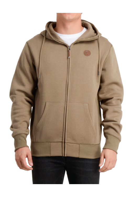 Campera O'Neill Full Zip Leather Patch Beige