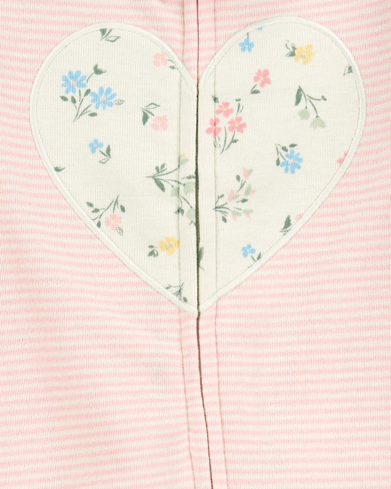 Pijama una pieza de algodón, con pie, rosado, estampa corazón Sin color