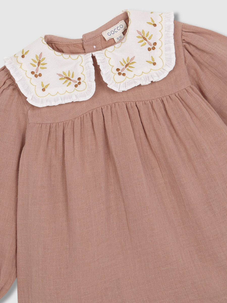 Vestido Con Cuello Bordado Nude