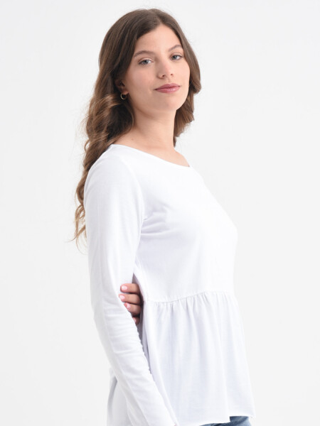 Camiseta manga larga peplum Blanco