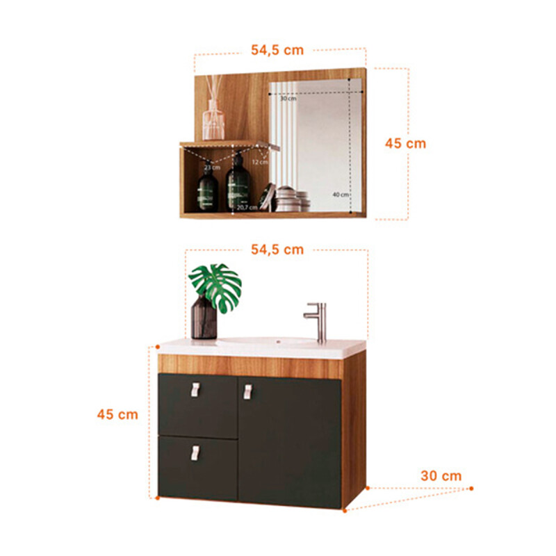 Mueble Para Baño Luna Con Bacha En Marmolina Y Espejo Premium 15mm Color Nogal/grafito Mueble Para Baño Luna Con Bacha En Marmolina Y Espejo Premium 15mm Color Nogal/grafito