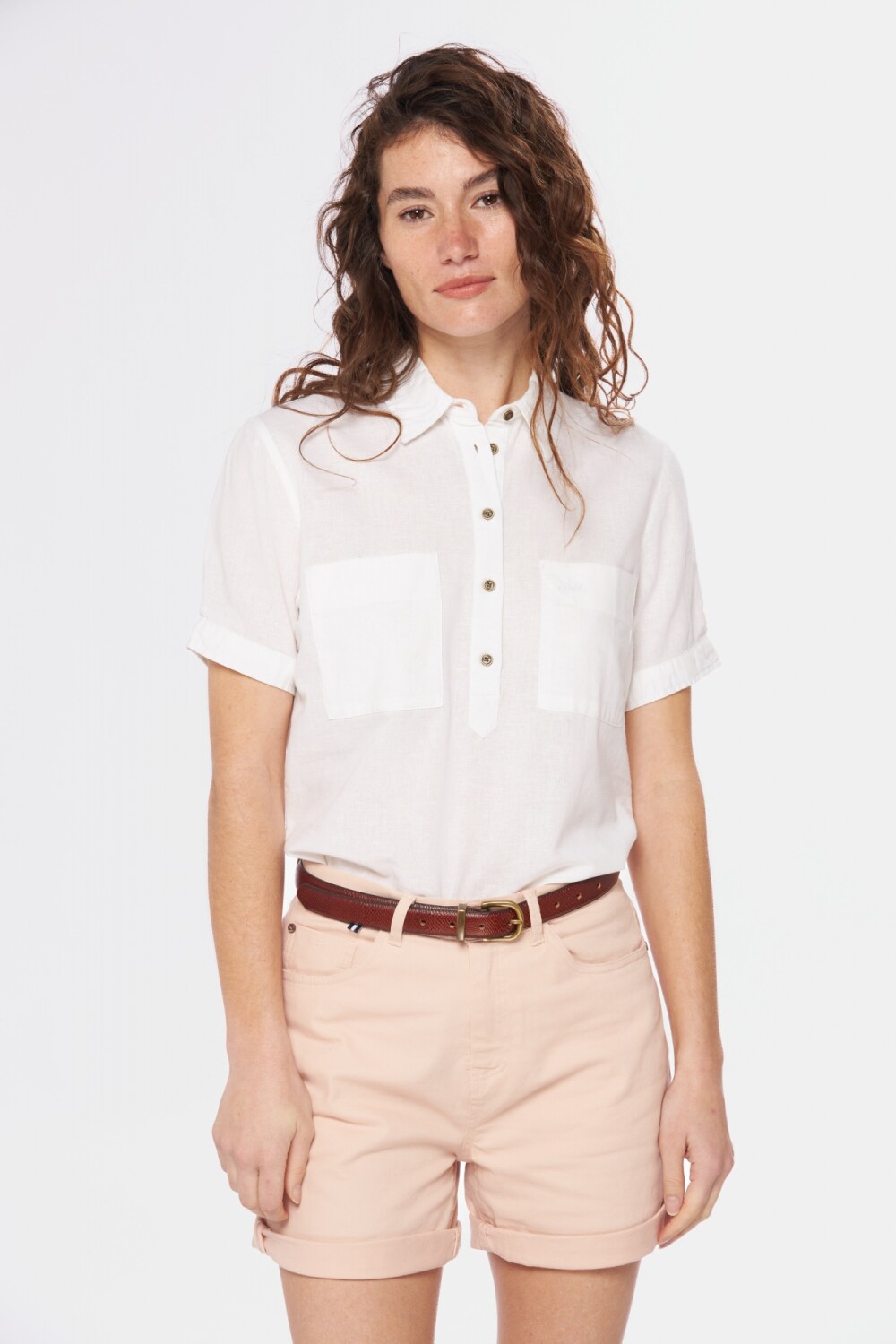 CAMISA DE LINO MEDIO BOTÓN Blanco