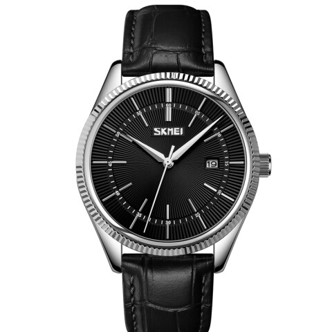 Reloj clásico para hombre Skmei 9298SIBKBK color plateado con correa negra Reloj Clásico Para Hombre Skmei 9298sibkbk Color Plateado Con Correa Negra