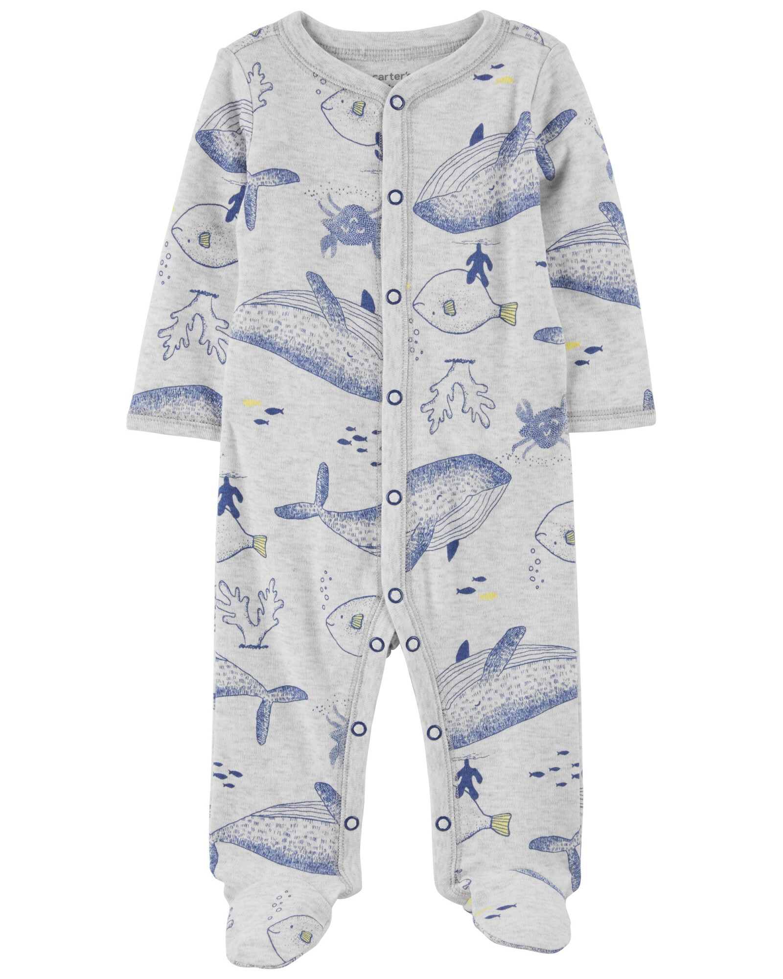 Pijama de algodón con pie prendido con botone, diseño ballenass Sin color